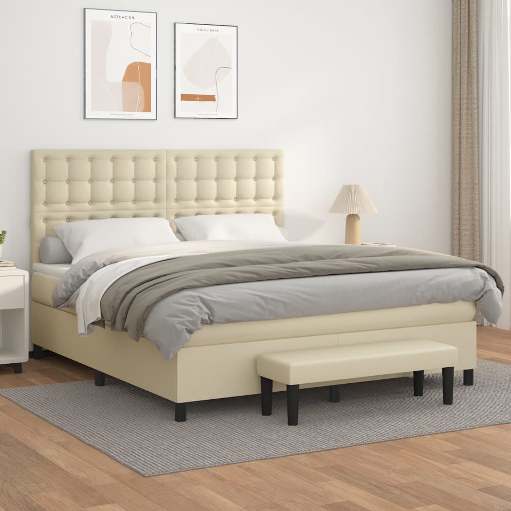 Κρεβάτι Boxspring με Στρώμα Κρεμ 160x200εκ. από Συνθετικό Δέρμα