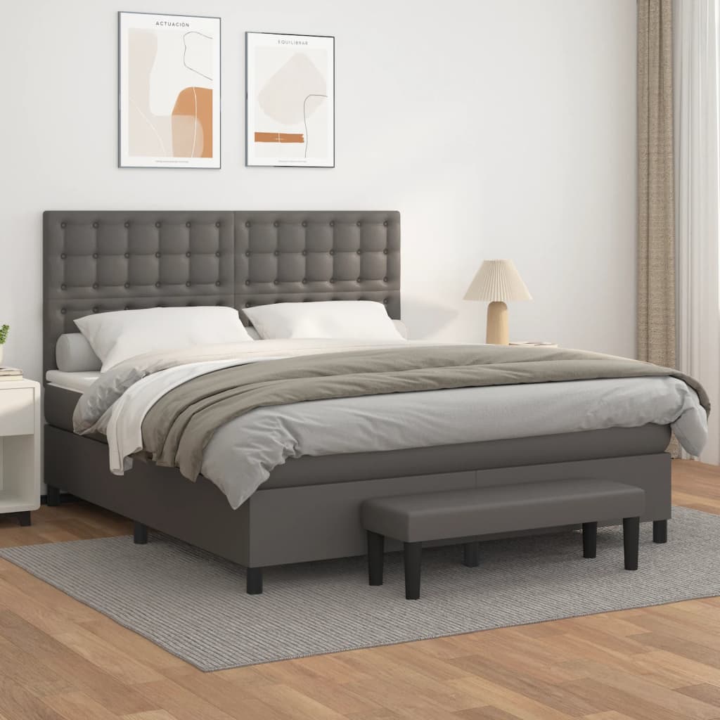 Κρεβάτι Boxspring με Στρώμα Γκρι 160x200εκ. από Συνθετικό Δέρμα