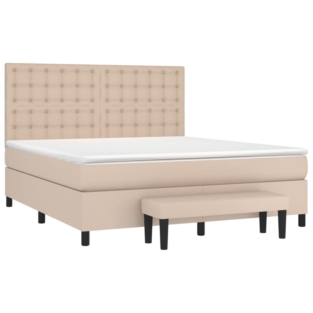 Κρεβάτι Boxspring με Στρώμα Καπουτσίνο 160x200εκ.από Συνθ.Δέρμα - Pakobazaar