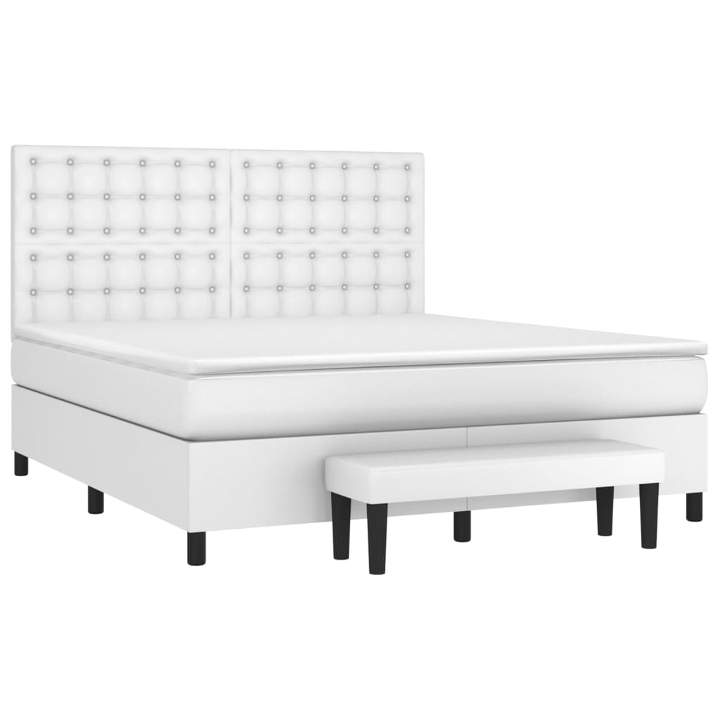Κρεβάτι Boxspring με Στρώμα Λευκό 180x200 εκ. Συνθετικό Δέρμα