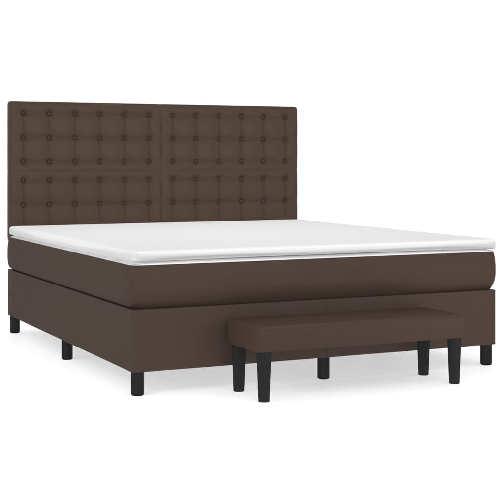 Κρεβάτι Boxspring με Στρώμα Καφέ 180x200 εκ. Συνθετικό Δέρμα