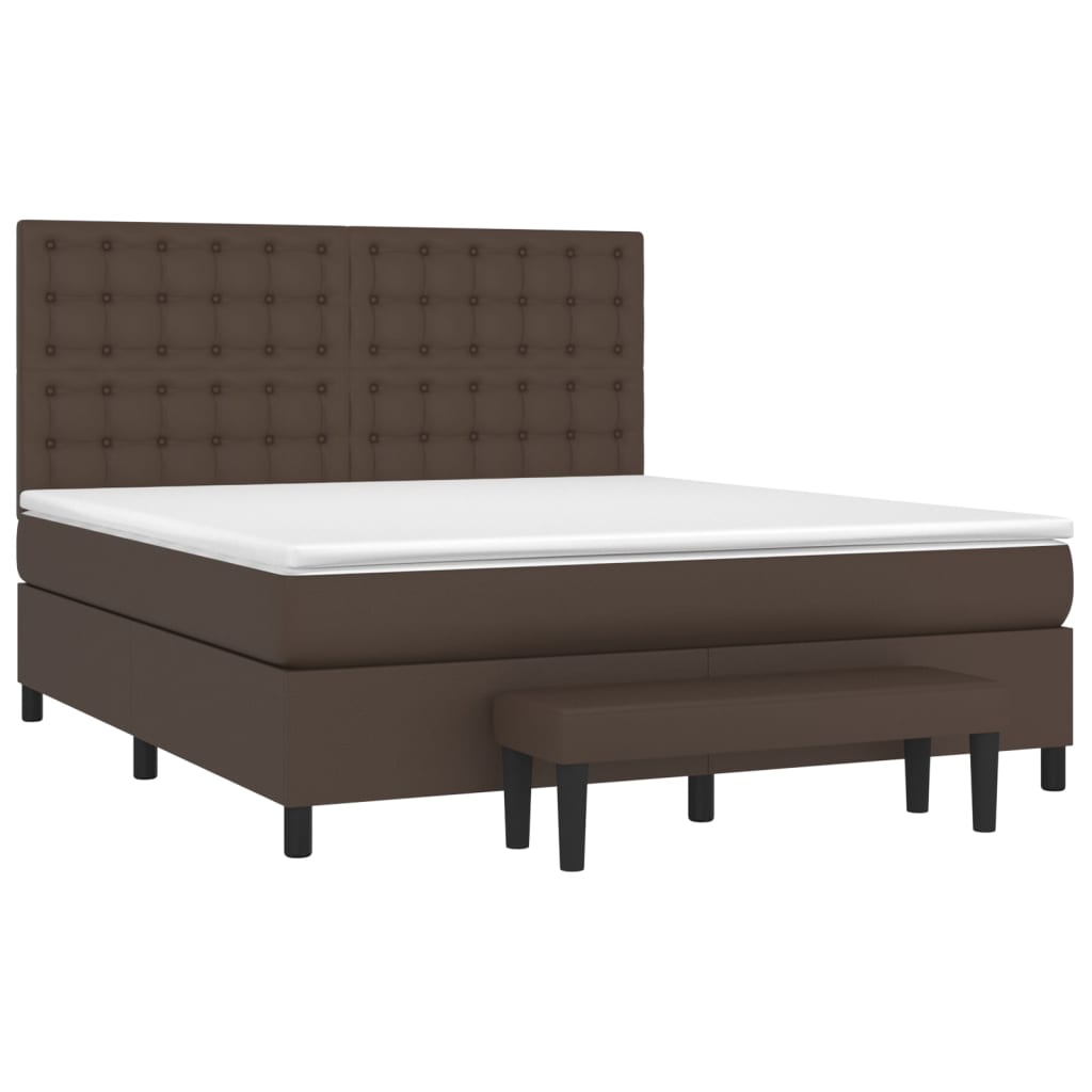 Κρεβάτι Boxspring με Στρώμα Καφέ 180x200 εκ. Συνθετικό Δέρμα
