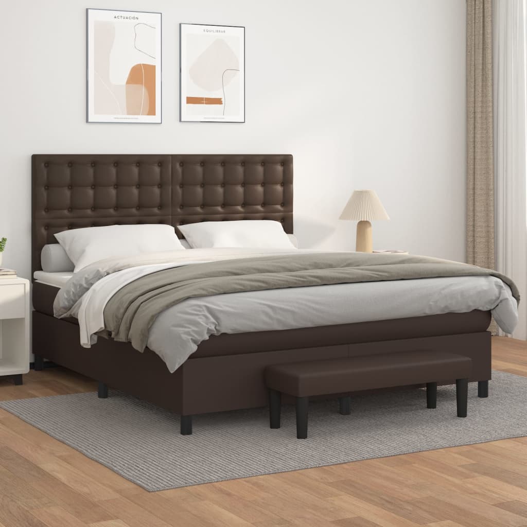 Κρεβάτι Boxspring με Στρώμα Καφέ 180x200 εκ. Συνθετικό Δέρμα