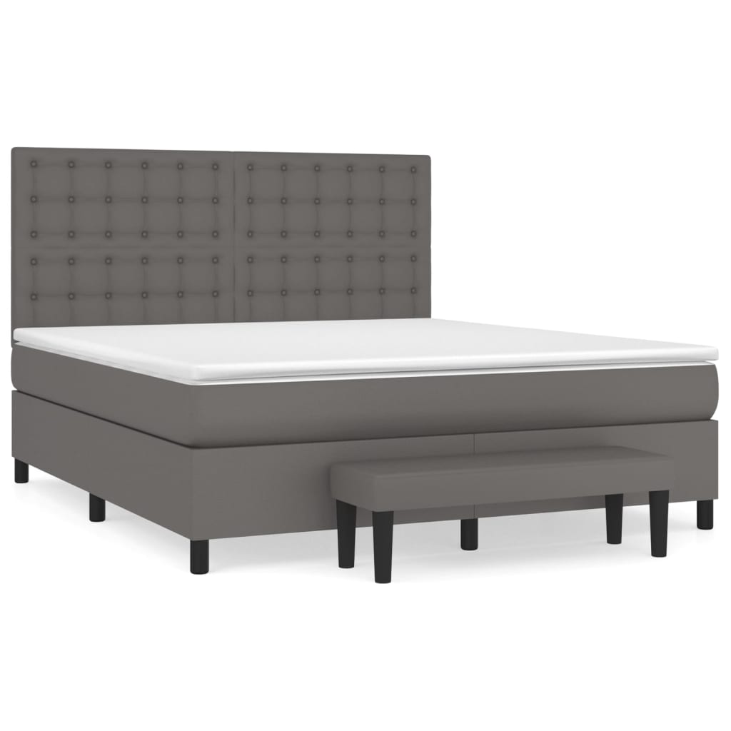 Κρεβάτι Boxspring με Στρώμα Γκρι 180x200 εκ. Συνθετικό Δέρμα