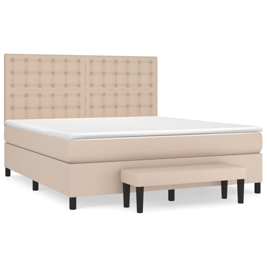 Κρεβάτι Boxspring με Στρώμα Καπουτσίνο 180x200 εκ. Συνθ. Δέρμα