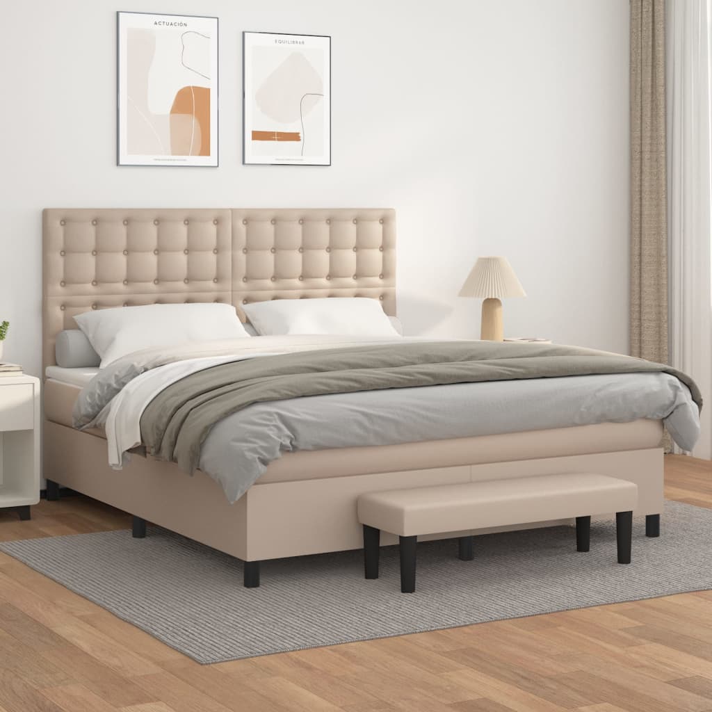 Κρεβάτι Boxspring με Στρώμα Καπουτσίνο 180x200 εκ. Συνθ. Δέρμα