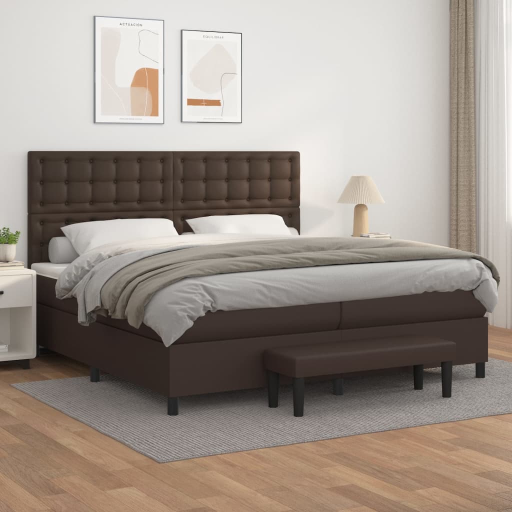 Κρεβάτι Boxspring με Στρώμα Καφέ 200x200 εκ. Συνθετικό Δέρμα