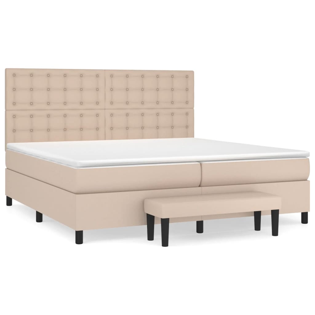 Κρεβάτι Boxspring με Στρώμα Καπουτσίνο 200x200εκ.από Συνθ.Δέρμα
