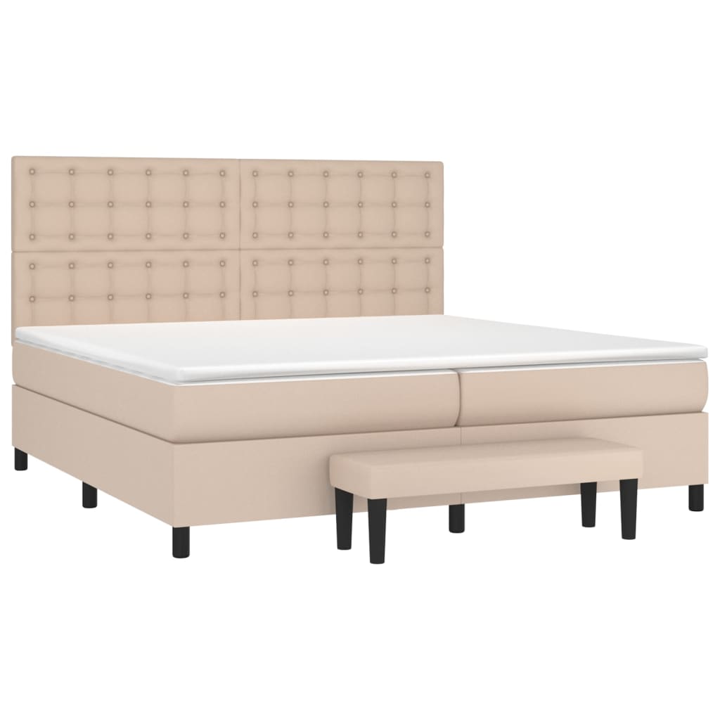 Κρεβάτι Boxspring με Στρώμα Καπουτσίνο 200x200εκ.από Συνθ.Δέρμα