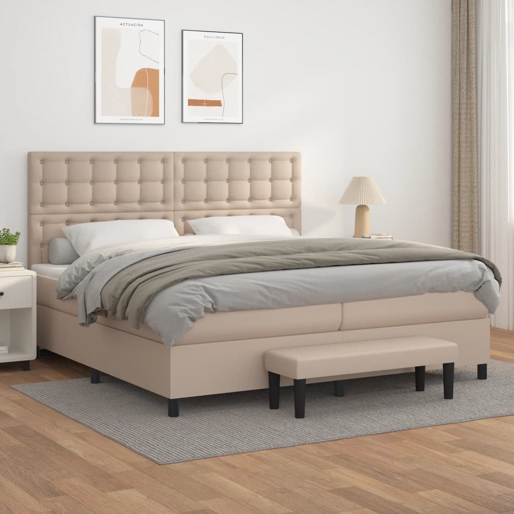 Κρεβάτι Boxspring με Στρώμα Καπουτσίνο 200x200εκ.από Συνθ.Δέρμα