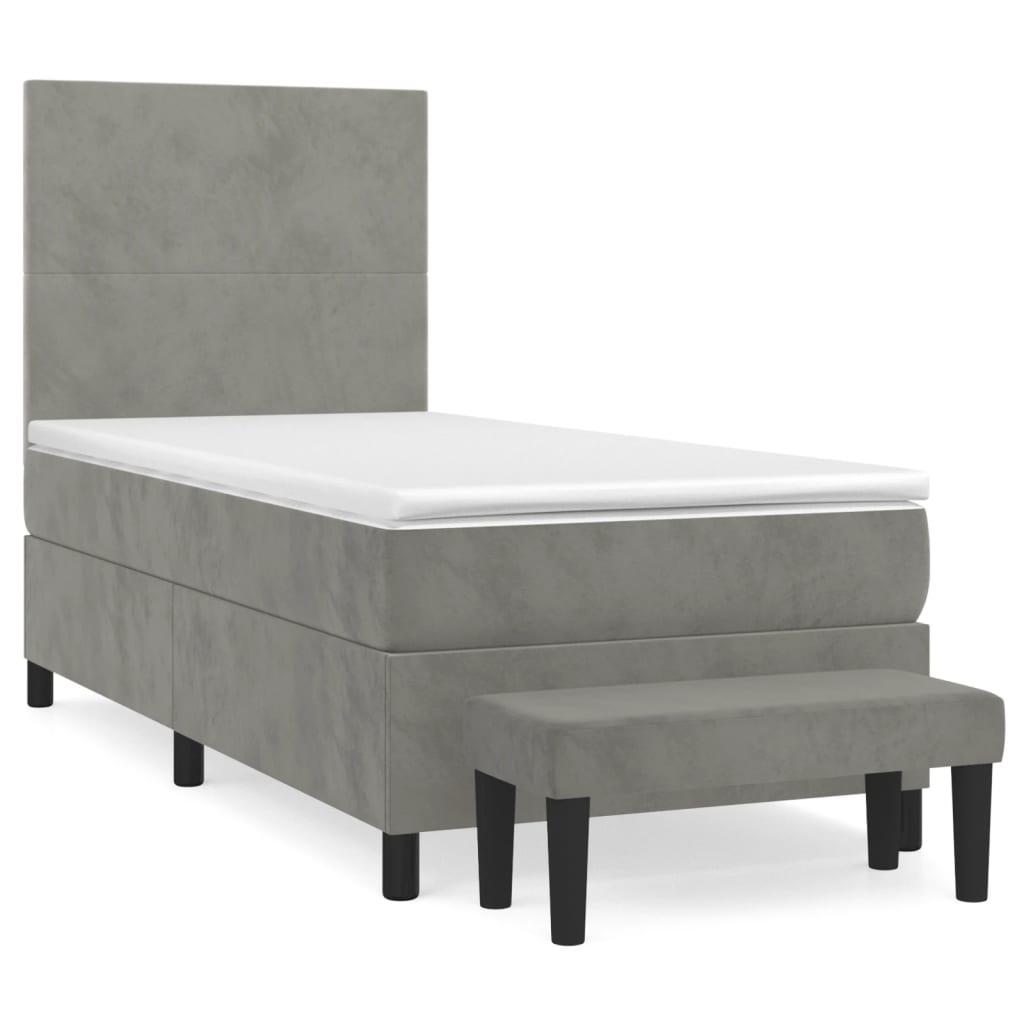 Κρεβάτι Boxspring με Στρώμα Ανοιχτό Γκρι 90x190 εκ. Βελούδινο