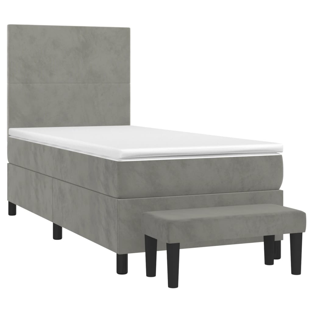 Κρεβάτι Boxspring με Στρώμα Ανοιχτό Γκρι 90x190 εκ. Βελούδινο