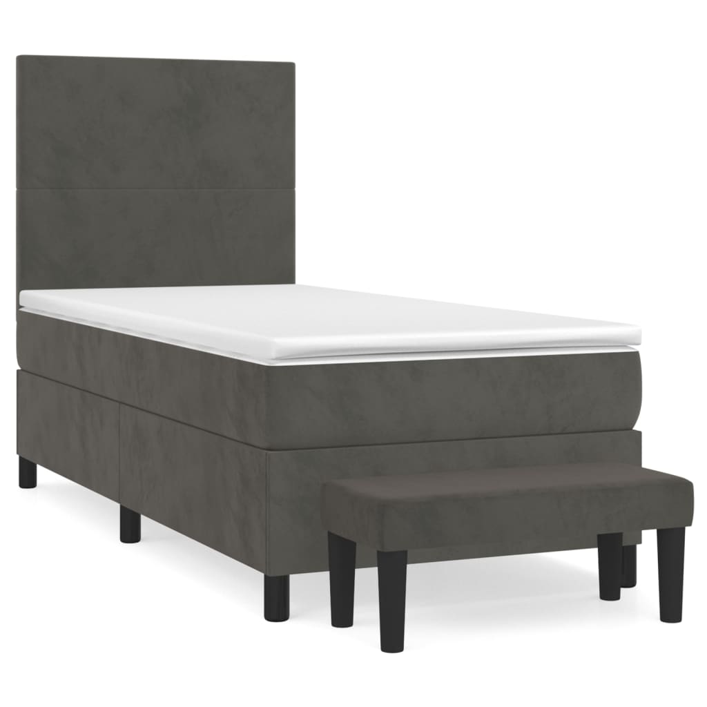Κρεβάτι Boxspring με Στρώμα Σκούρο Γκρι 90x190 εκ. Βελούδινο