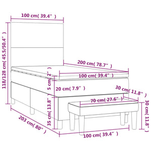Κρεβάτι Boxspring με Στρώμα Σκούρο Γκρι 100x200 εκ. Βελούδινο
