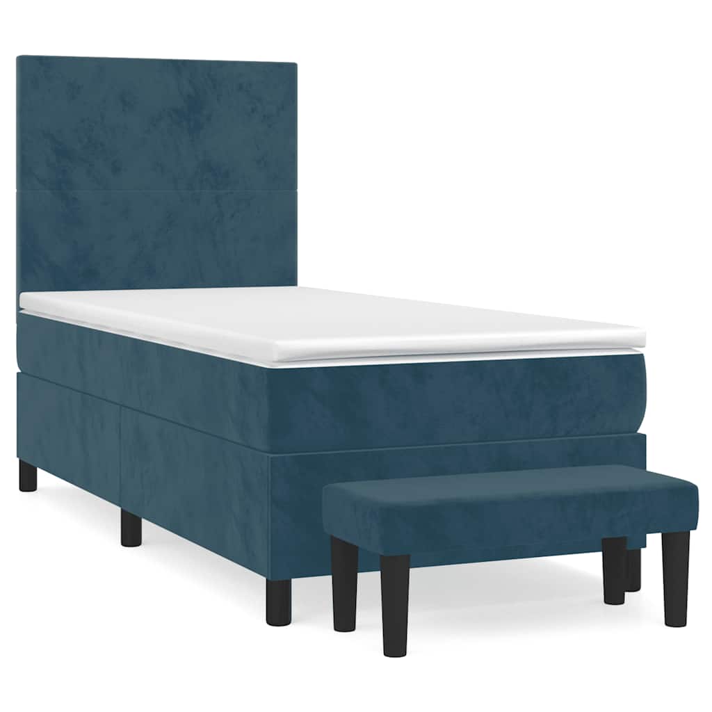 Κρεβάτι Boxspring με Στρώμα Σκούρο Μπλε 100x200 εκ. Βελούδινο