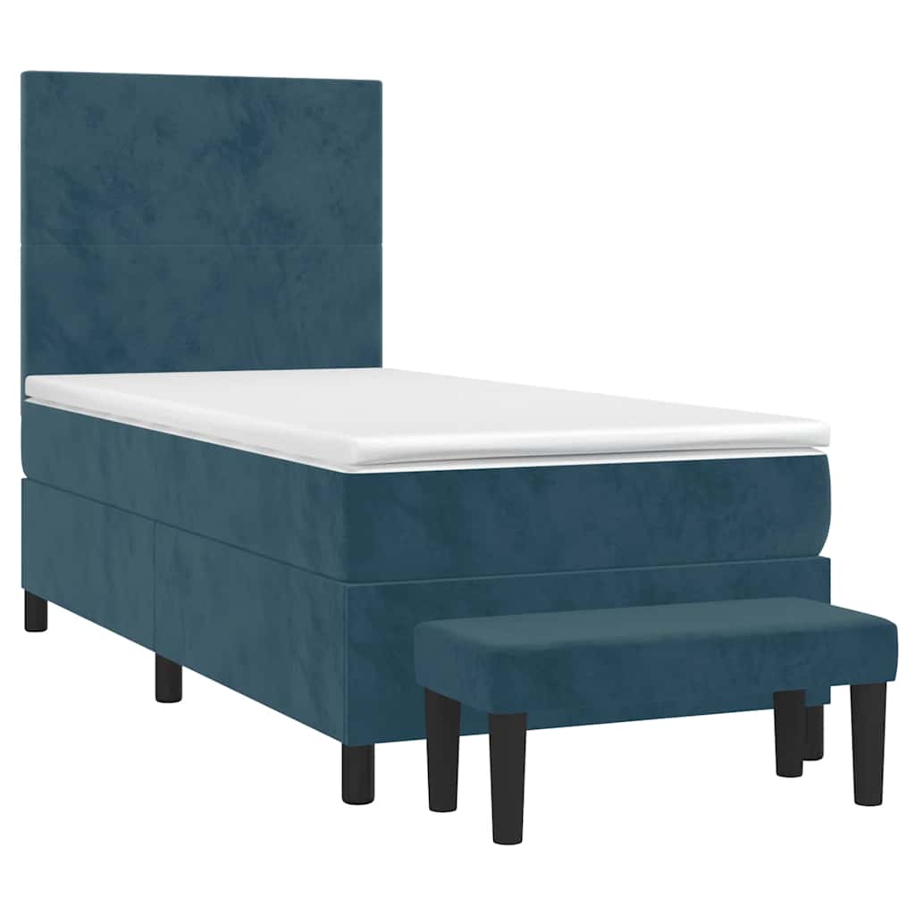 Κρεβάτι Boxspring με Στρώμα Σκούρο Μπλε 100x200 εκ. Βελούδινο