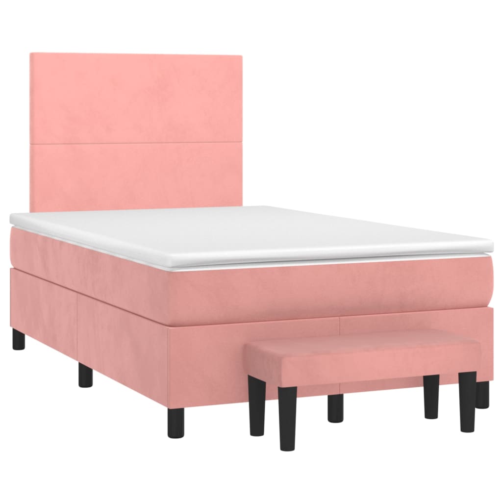 Κρεβάτι Boxspring με Στρώμα Ροζ 120x200 εκ. Βελούδινο - Pakobazaar