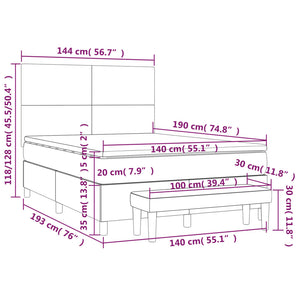 Κρεβάτι Boxspring με Στρώμα Ανοιχτό Γκρι 140x190 εκ. Βελούδινο