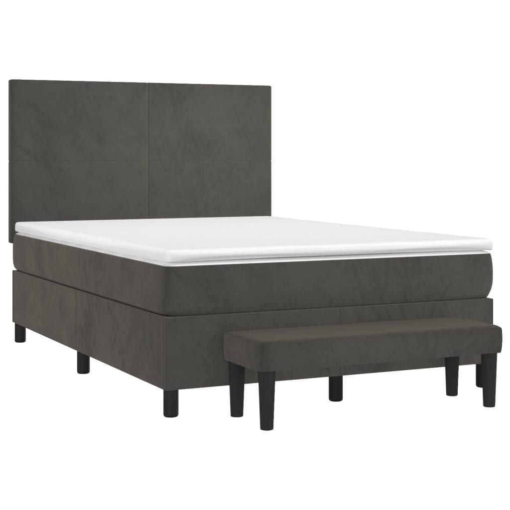 Κρεβάτι Boxspring με Στρώμα Σκούρο Γκρι 140x190 εκ. Βελούδινο