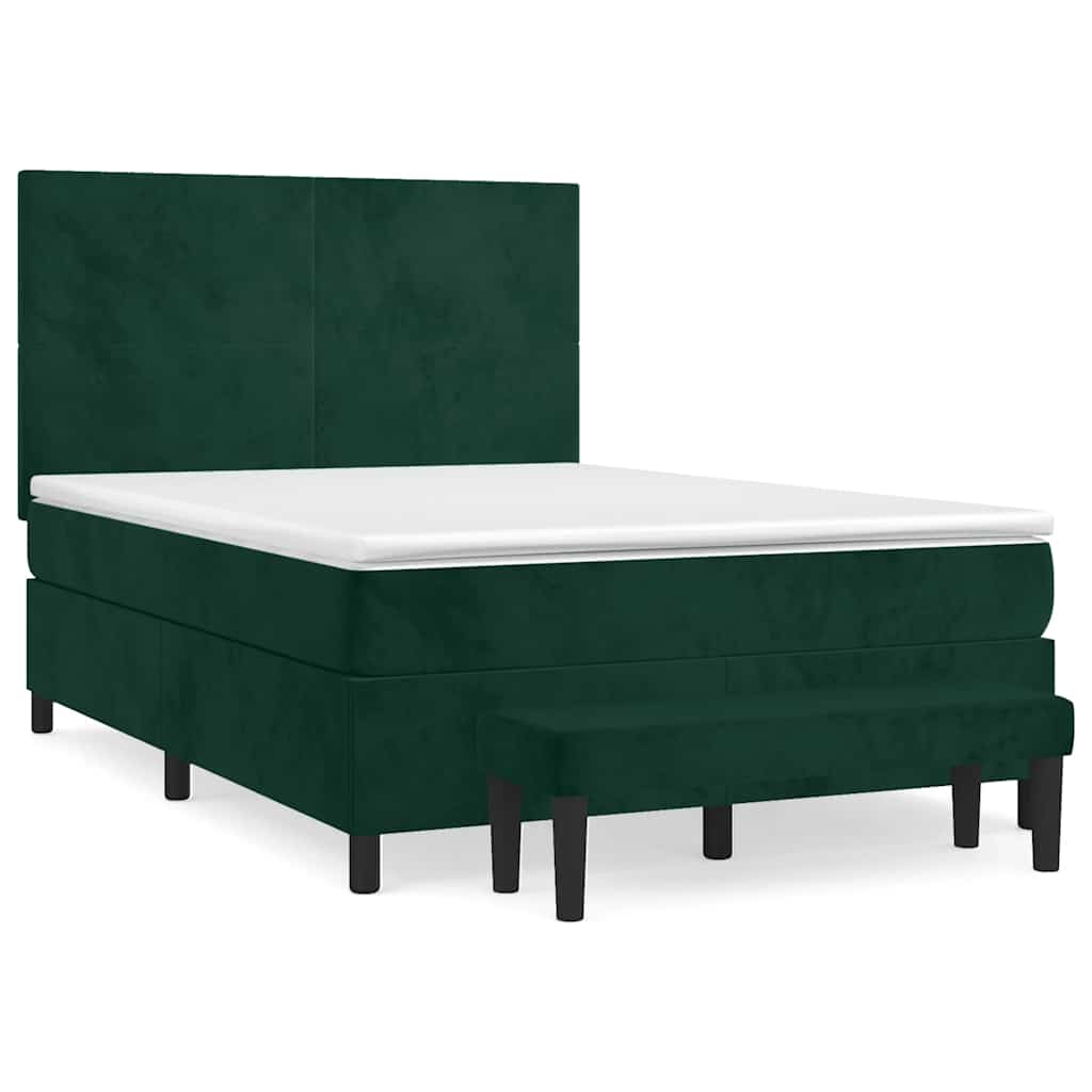 Κρεβάτι Boxspring με Στρώμα Σκούρο Πράσινο 140x190εκ. Βελούδινο - Pakobazaar