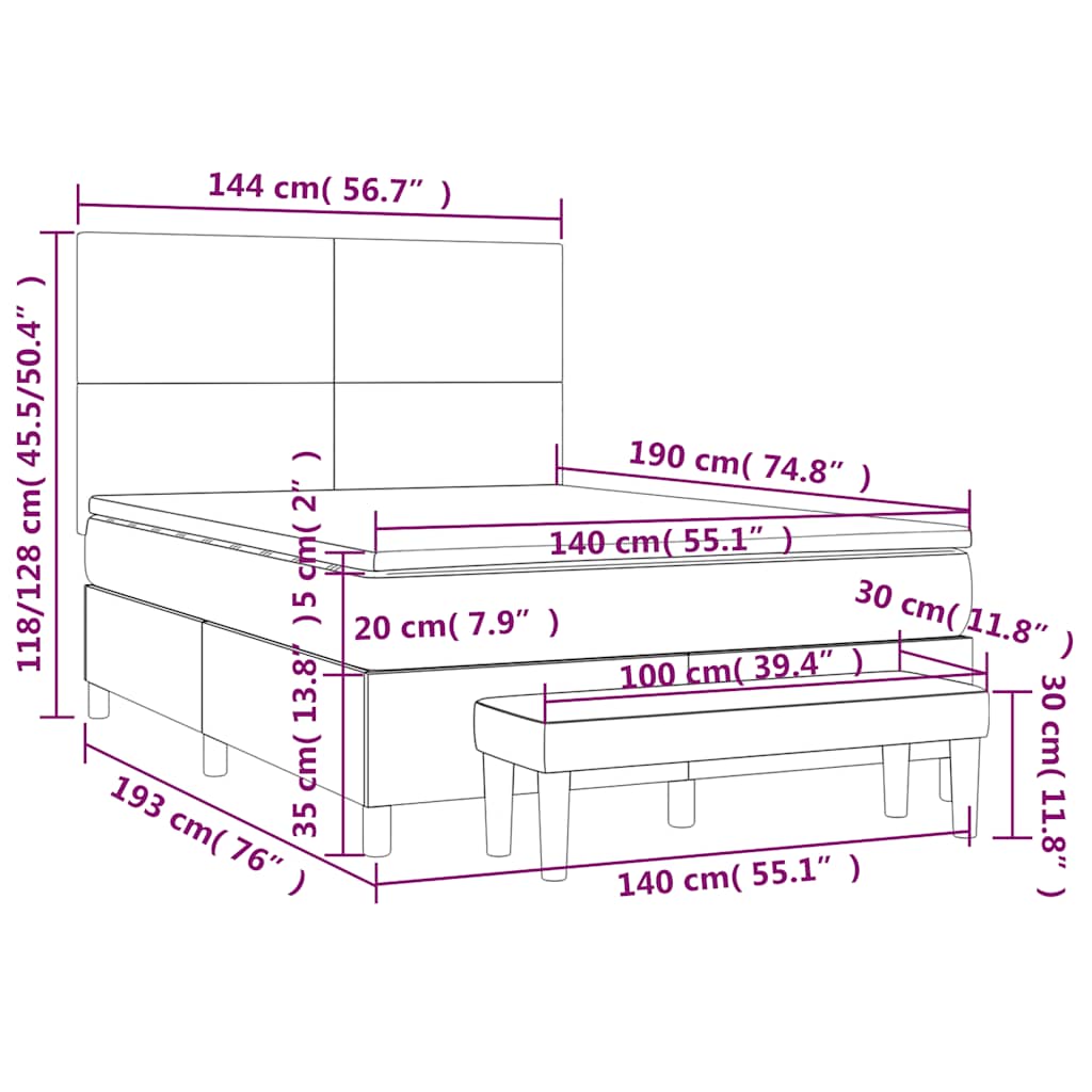 Κρεβάτι Boxspring με Στρώμα Σκούρο Μπλε 140x190 εκ. Βελούδινο - Pakobazaar