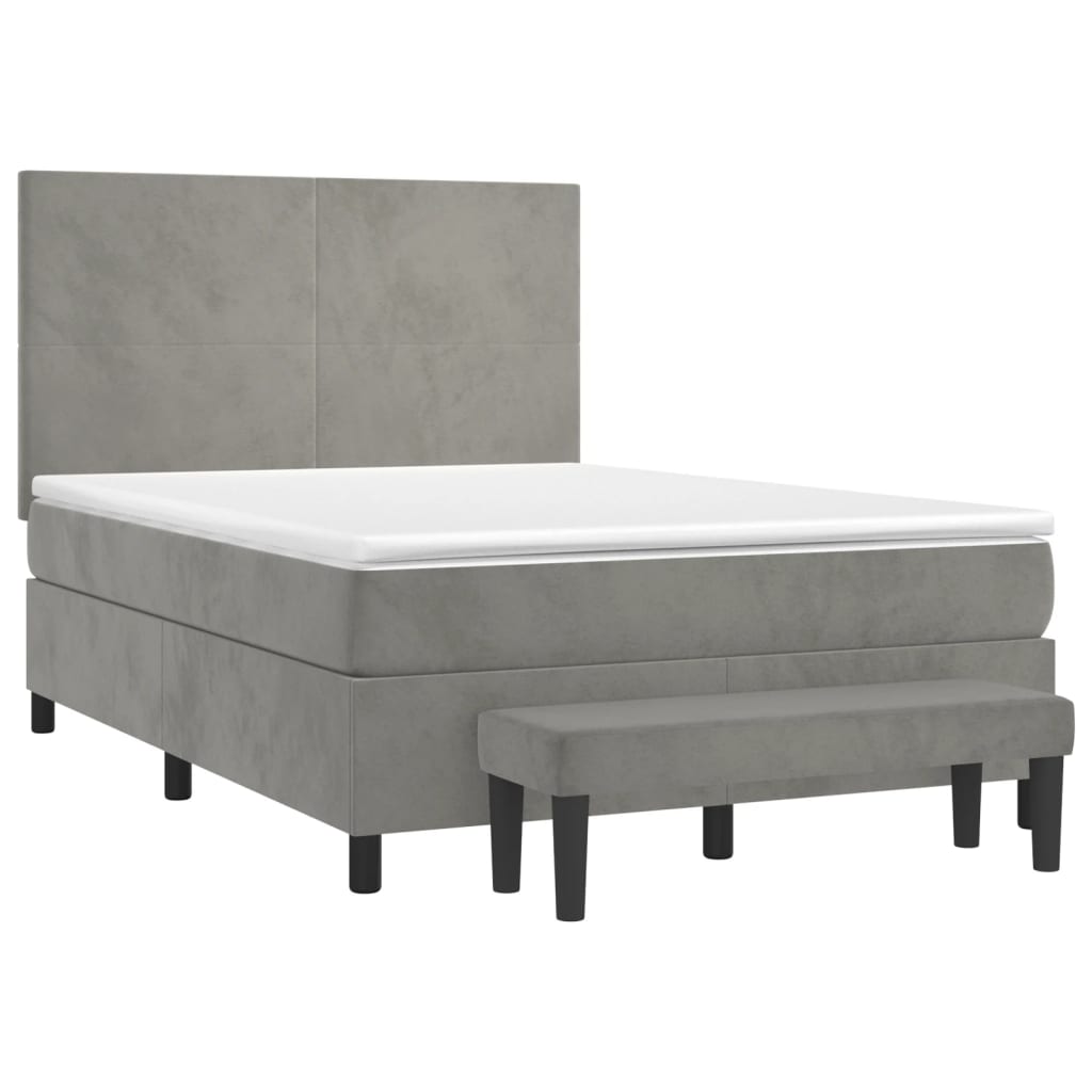 Κρεβάτι Boxspring με Στρώμα Ανοιχτό Γκρι 140x200 εκ. Βελούδινο