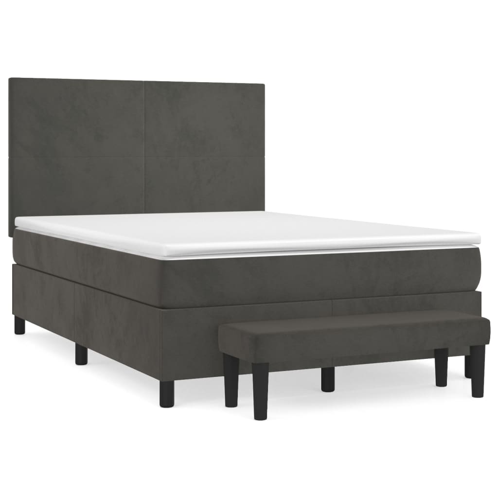 Κρεβάτι Boxspring με Στρώμα Σκούρο Γκρι 140x200 εκ. Βελούδινο