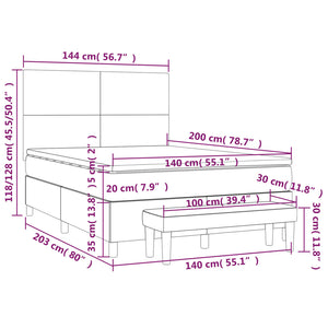Κρεβάτι Boxspring με Στρώμα Σκούρο Γκρι 140x200 εκ. Βελούδινο