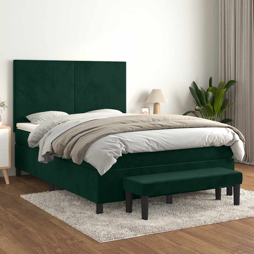 Κρεβάτι Boxspring με Στρώμα Σκούρο Πράσινο 140x200εκ. Βελούδινο - Pakobazaar