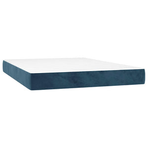 Κρεβάτι Boxspring με Στρώμα Σκούρο Μπλε 140x200 εκ. Βελούδινο - Pakobazaar