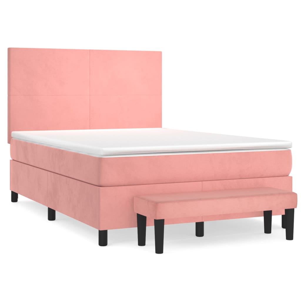 Κρεβάτι Boxspring με Στρώμα Ροζ 140x200 εκ. Βελούδινο - Pakobazaar