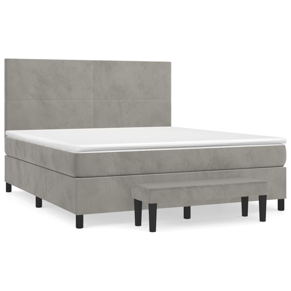 Κρεβάτι Boxspring με Στρώμα Ανοιχτό Γκρι 160x200 εκ. Βελούδινο - Pakobazaar