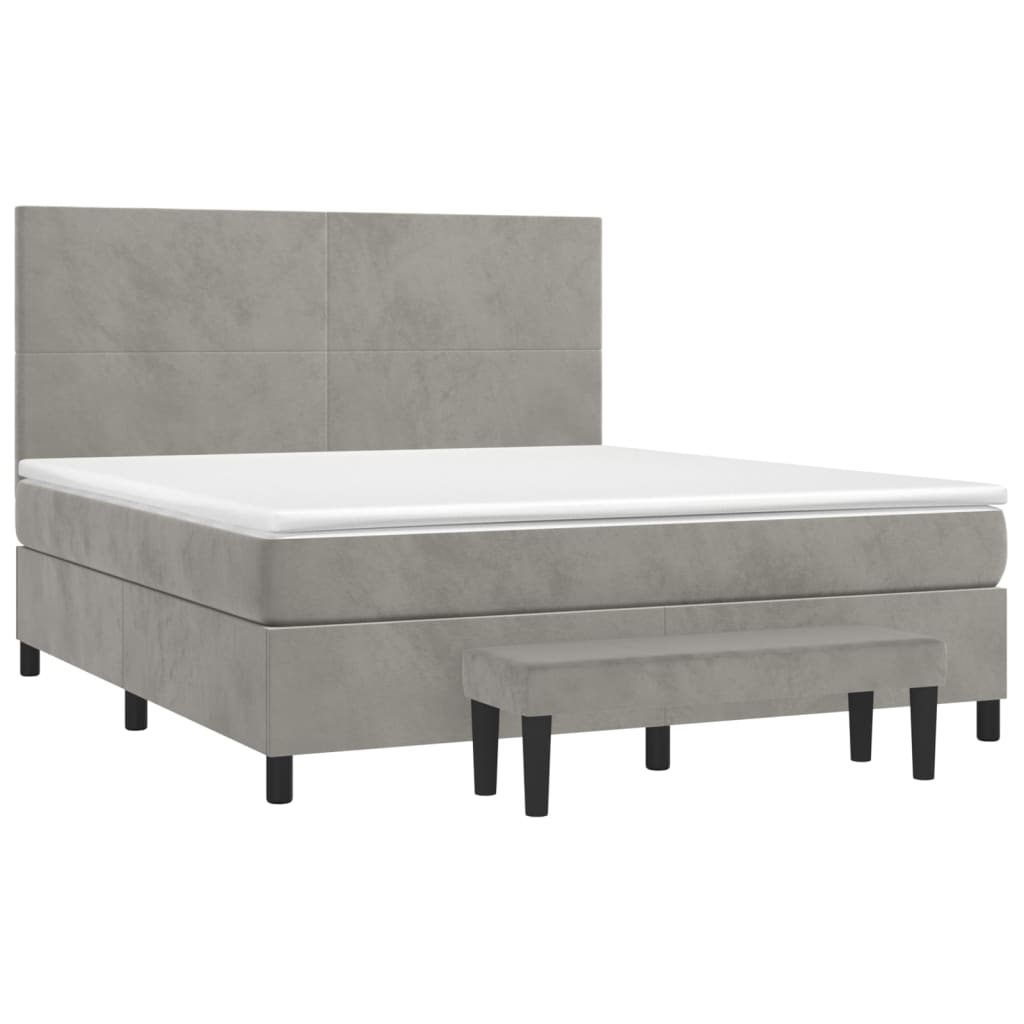 Κρεβάτι Boxspring με Στρώμα Ανοιχτό Γκρι 160x200 εκ. Βελούδινο - Pakobazaar