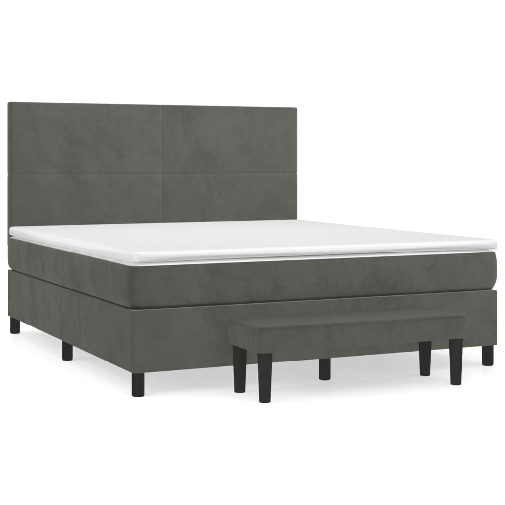 Κρεβάτι Boxspring με Στρώμα Σκούρο Γκρι 160x200 εκ. Βελούδινο