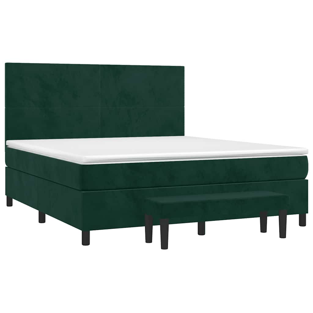Κρεβάτι Boxspring με Στρώμα Σκούρο Πράσινο 160x200εκ. Βελούδινο