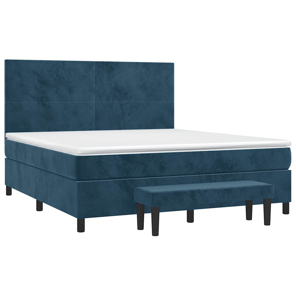 Κρεβάτι Boxspring με Στρώμα Σκούρο Μπλε 160x200 εκ. Βελούδινο
