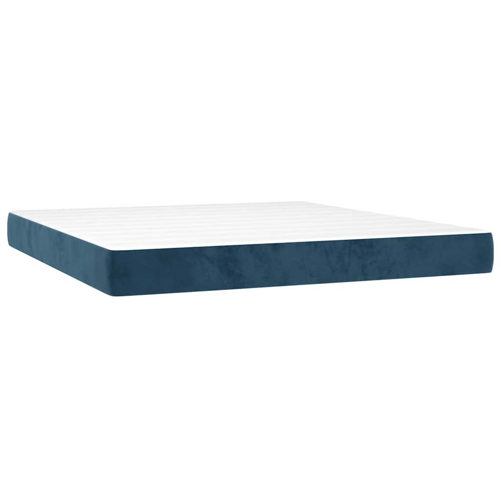 Κρεβάτι Boxspring με Στρώμα Σκούρο Μπλε 160x200 εκ. Βελούδινο