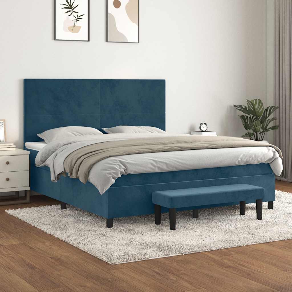 Κρεβάτι Boxspring με Στρώμα Σκούρο Μπλε 160x200 εκ. Βελούδινο