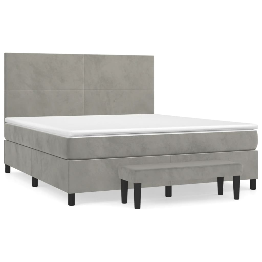 Κρεβάτι Boxspring με Στρώμα Ανοιχτό Γκρι 180x200 εκ. Βελούδινο