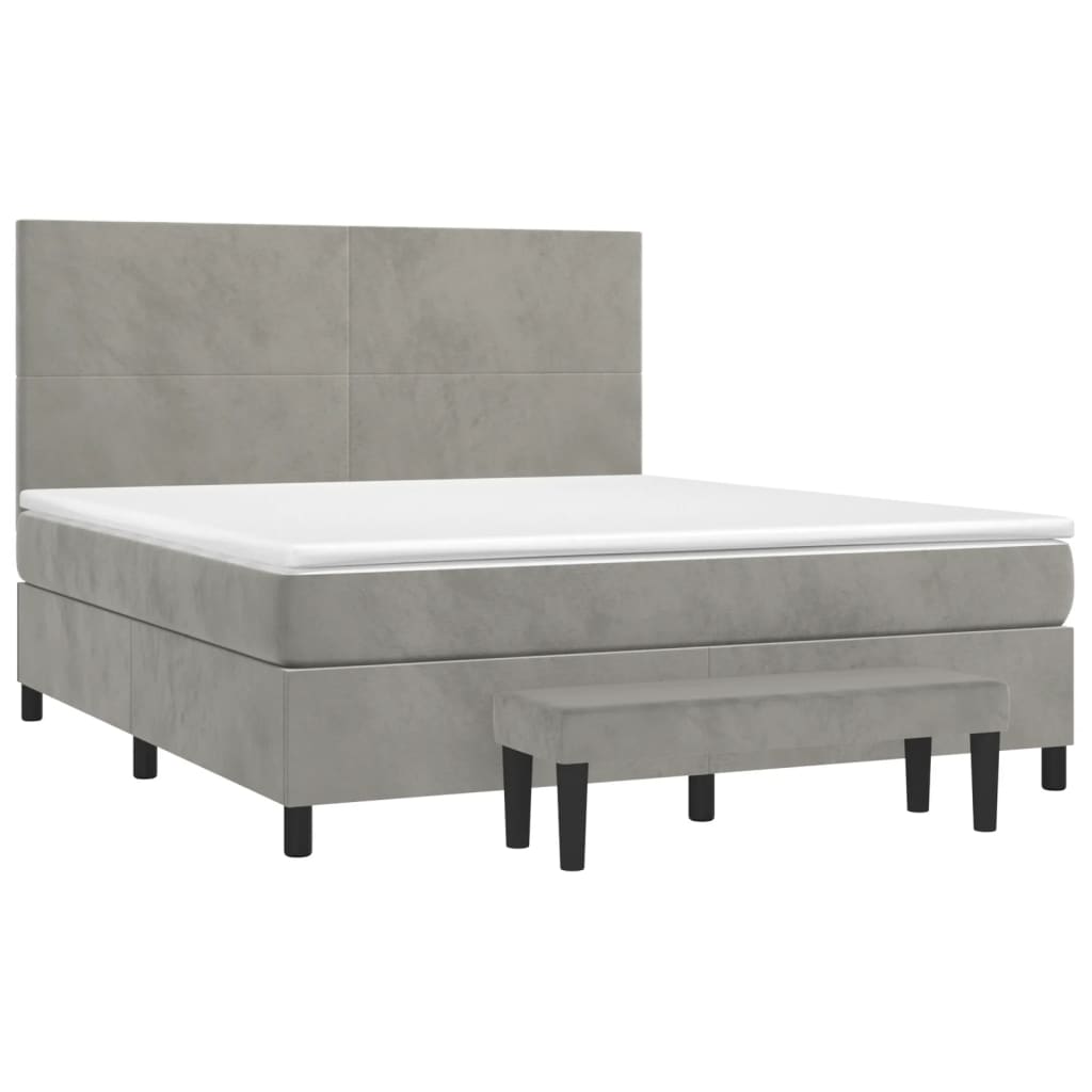 Κρεβάτι Boxspring με Στρώμα Ανοιχτό Γκρι 180x200 εκ. Βελούδινο