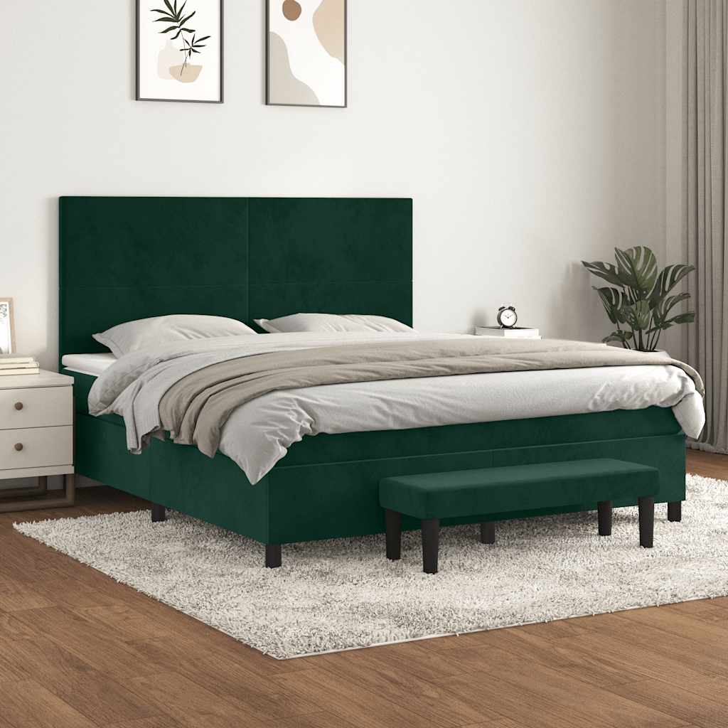Κρεβάτι Boxspring με Στρώμα Σκούρο Πράσινο 180x200εκ. Βελούδινο