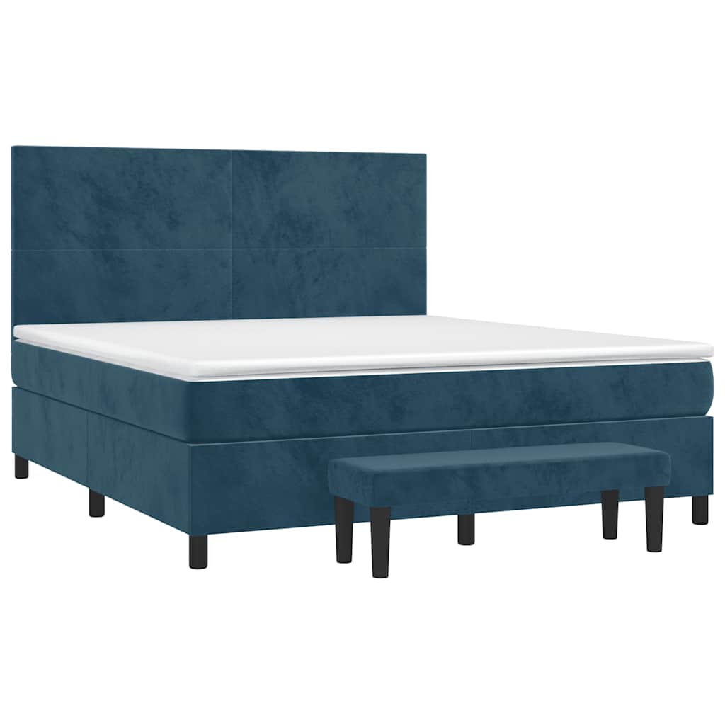 Κρεβάτι Boxspring με Στρώμα Σκούρο Μπλε 180x200 εκ. Βελούδινο