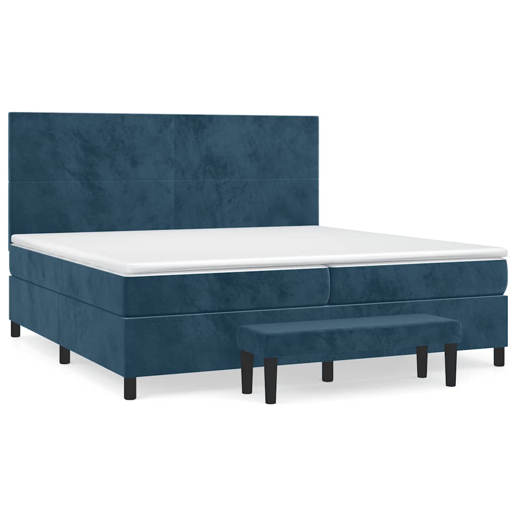 Κρεβάτι Boxspring με Στρώμα Σκούρο Μπλε 200x200 εκ. Βελούδινο - Pakobazaar