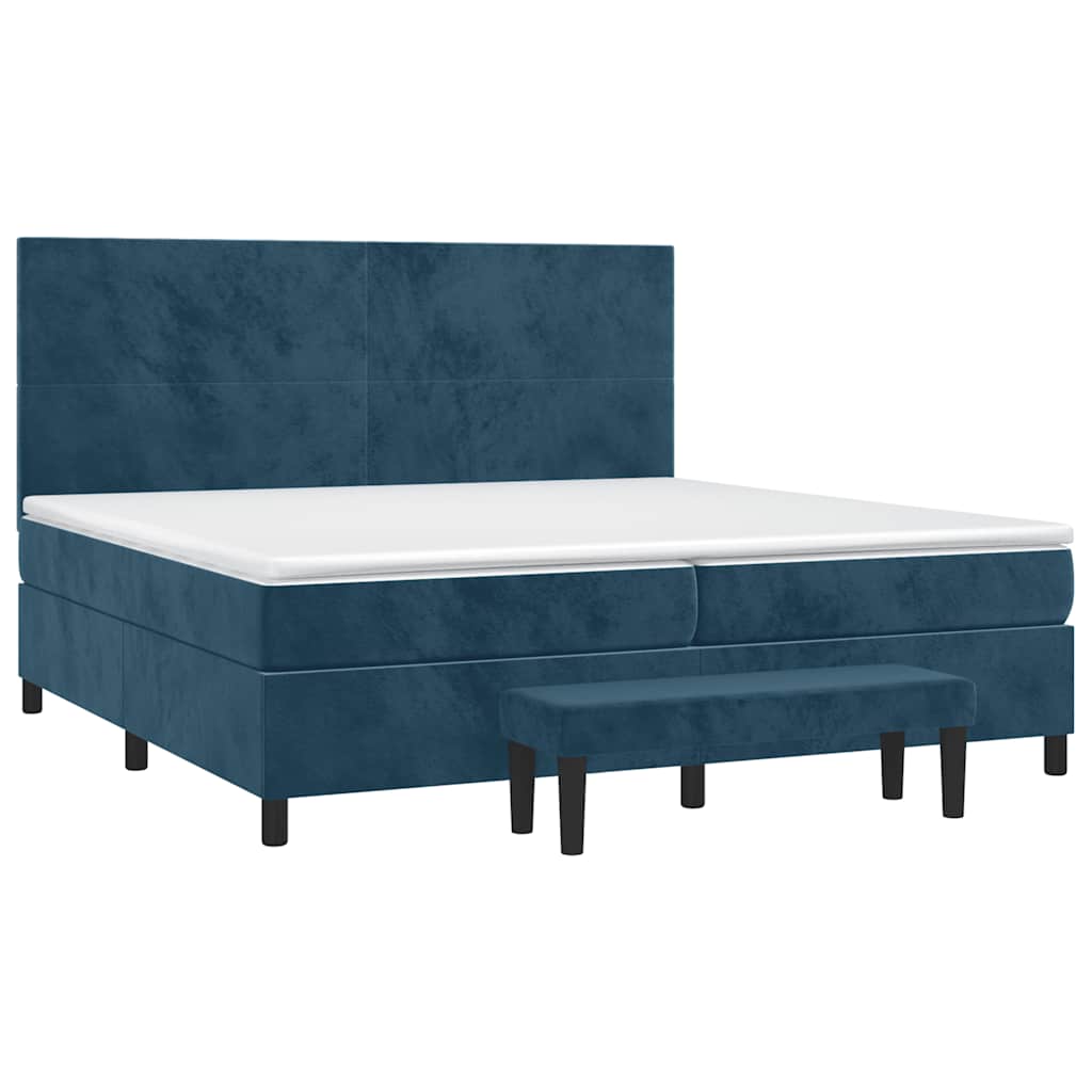 Κρεβάτι Boxspring με Στρώμα Σκούρο Μπλε 200x200 εκ. Βελούδινο - Pakobazaar