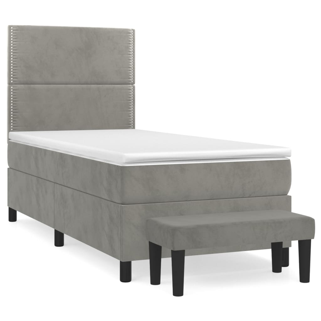 Κρεβάτι Boxspring με Στρώμα Ανοιχτό Γκρι 80x200 εκ. Βελούδινο