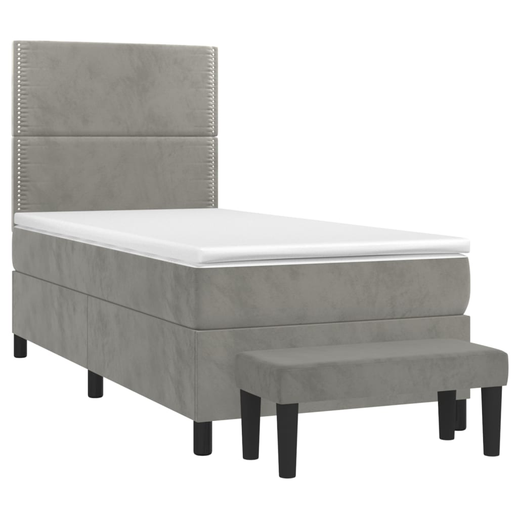 Κρεβάτι Boxspring με Στρώμα Ανοιχτό Γκρι 80x200 εκ. Βελούδινο