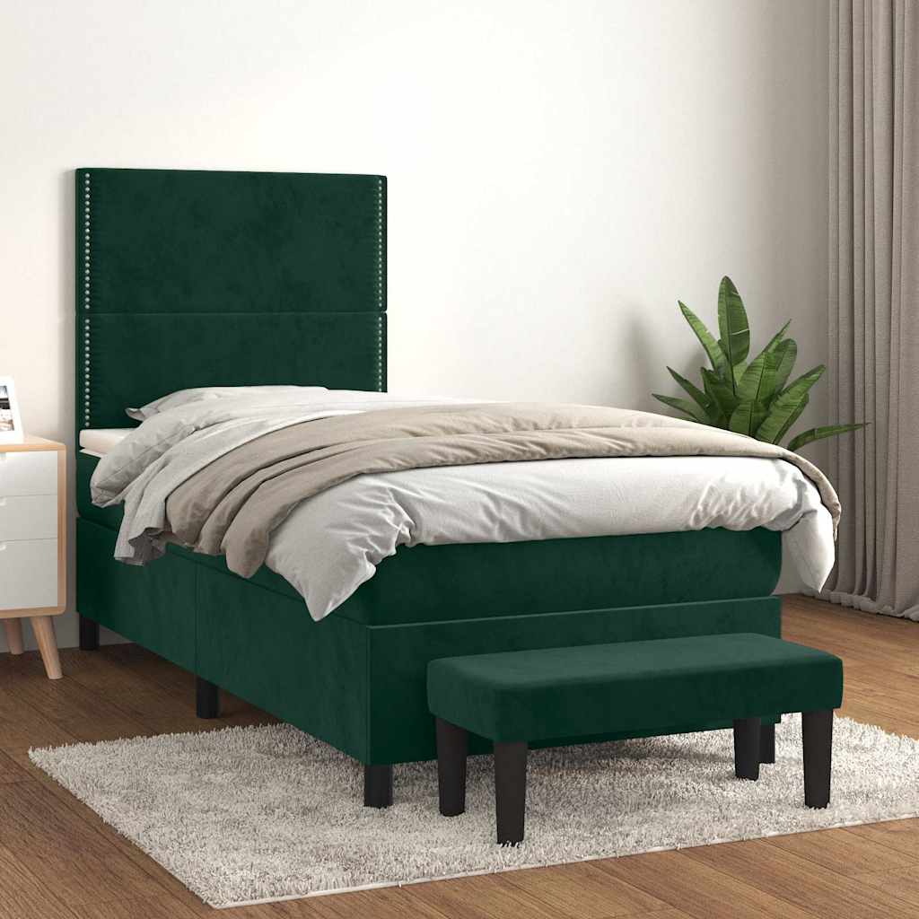 Κρεβάτι Boxspring με Στρώμα Σκούρο Πράσινο 80x200 εκ. Βελούδινο