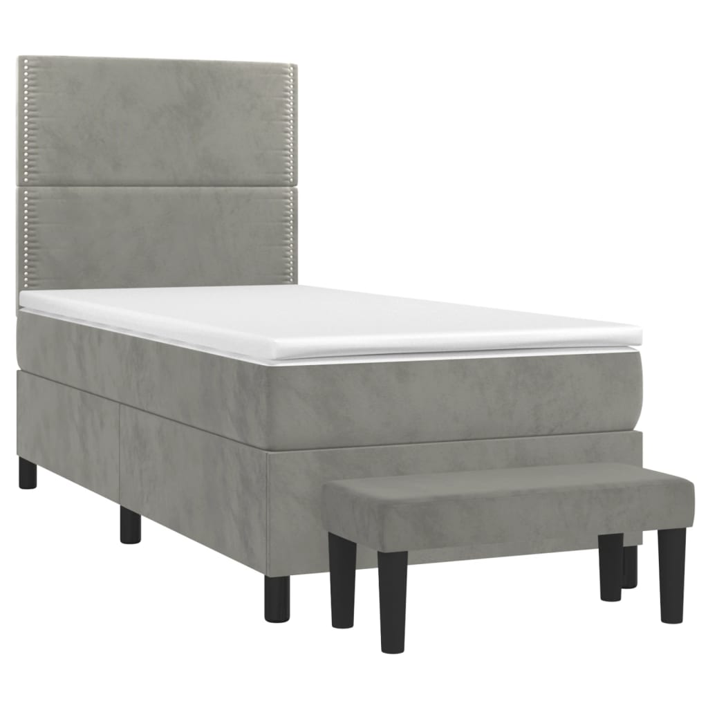 Κρεβάτι Boxspring με Στρώμα Ανοιχτό Γκρι 90x190 εκ. Βελούδινο