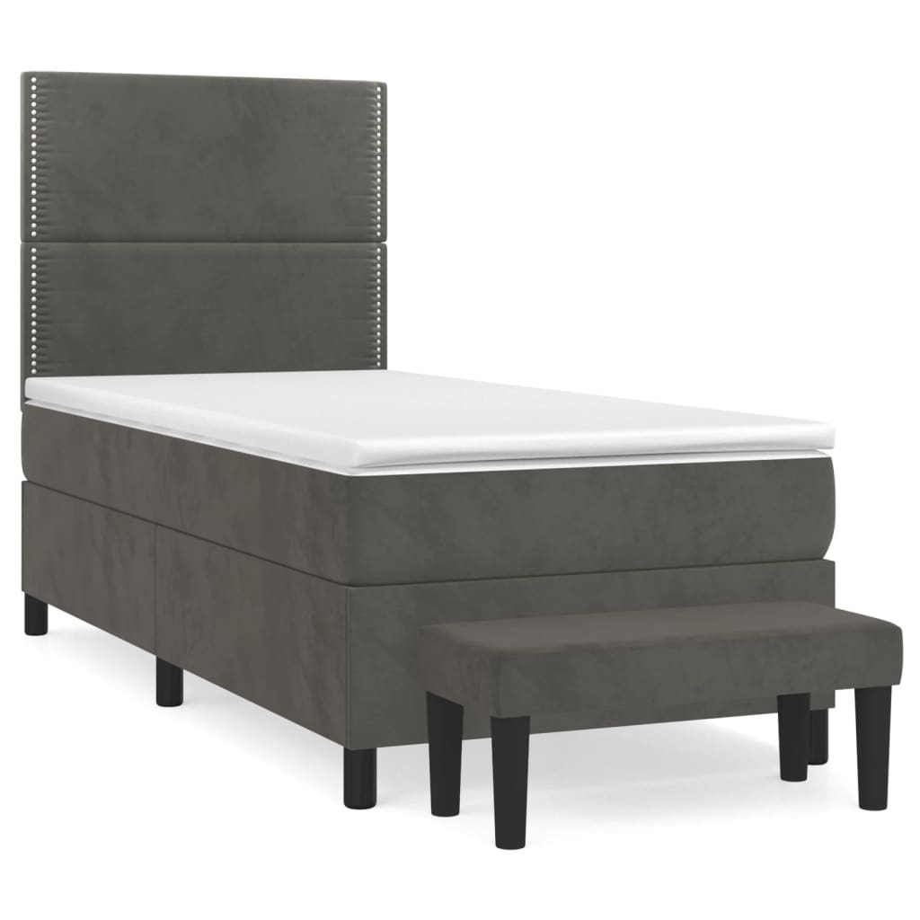 Κρεβάτι Boxspring με Στρώμα Σκούρο Γκρι 90x190 εκ. Βελούδινο