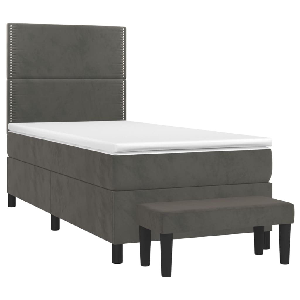 Κρεβάτι Boxspring με Στρώμα Σκούρο Γκρι 90x190 εκ. Βελούδινο